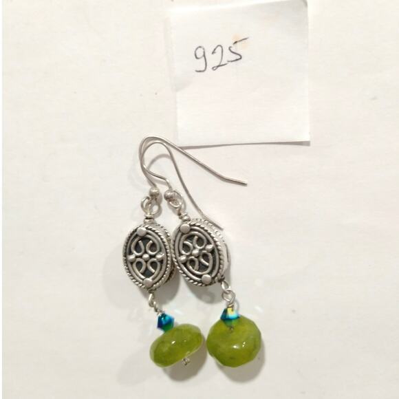 925 Sterling Silver Peridot Aquamarine Swirl Dangle Drop Earrings Hook Lot - Picture 4 of 7